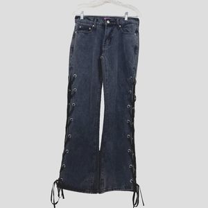 Edikted Womens Jeans‎ Black Ribbon Tie sides size S NWT